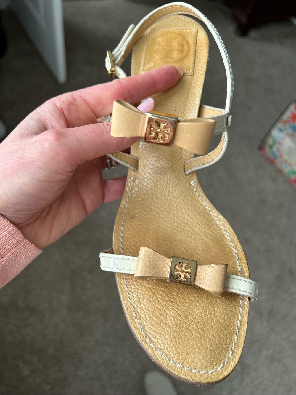 Tory Burch Cream and Tan Bow Slingback Sandals - Picture 3 of 5